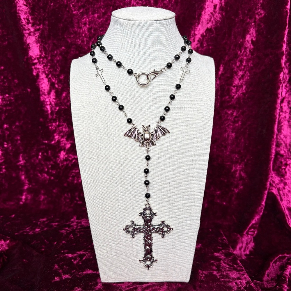 Gothic Bat Long Rosary Necklace